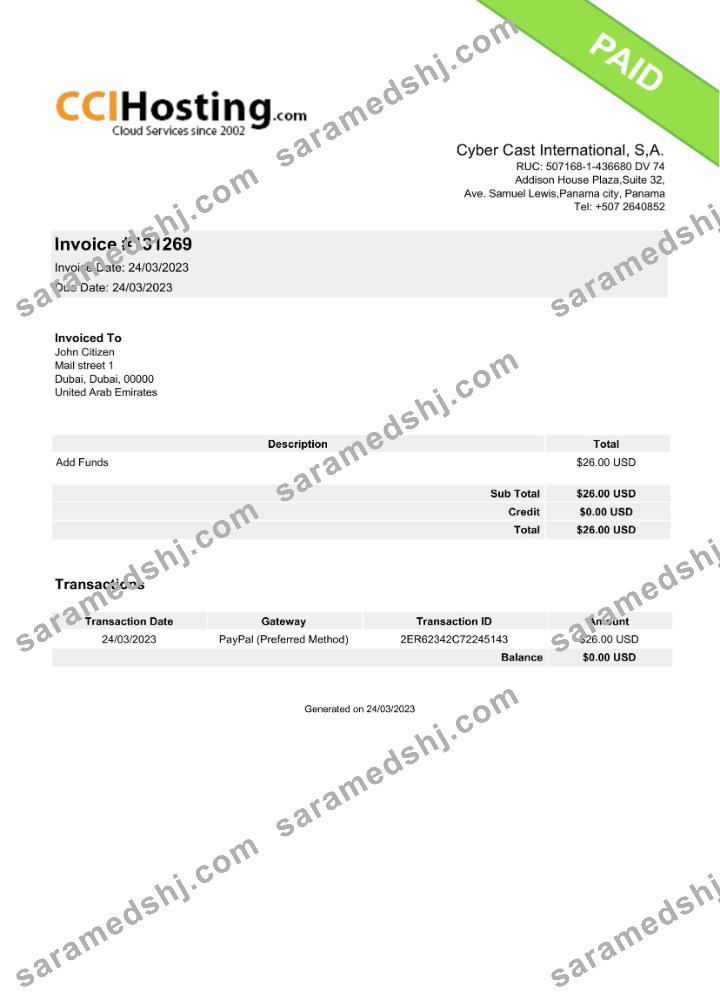 UAE Cyber Cast International invoice Word and PDF template